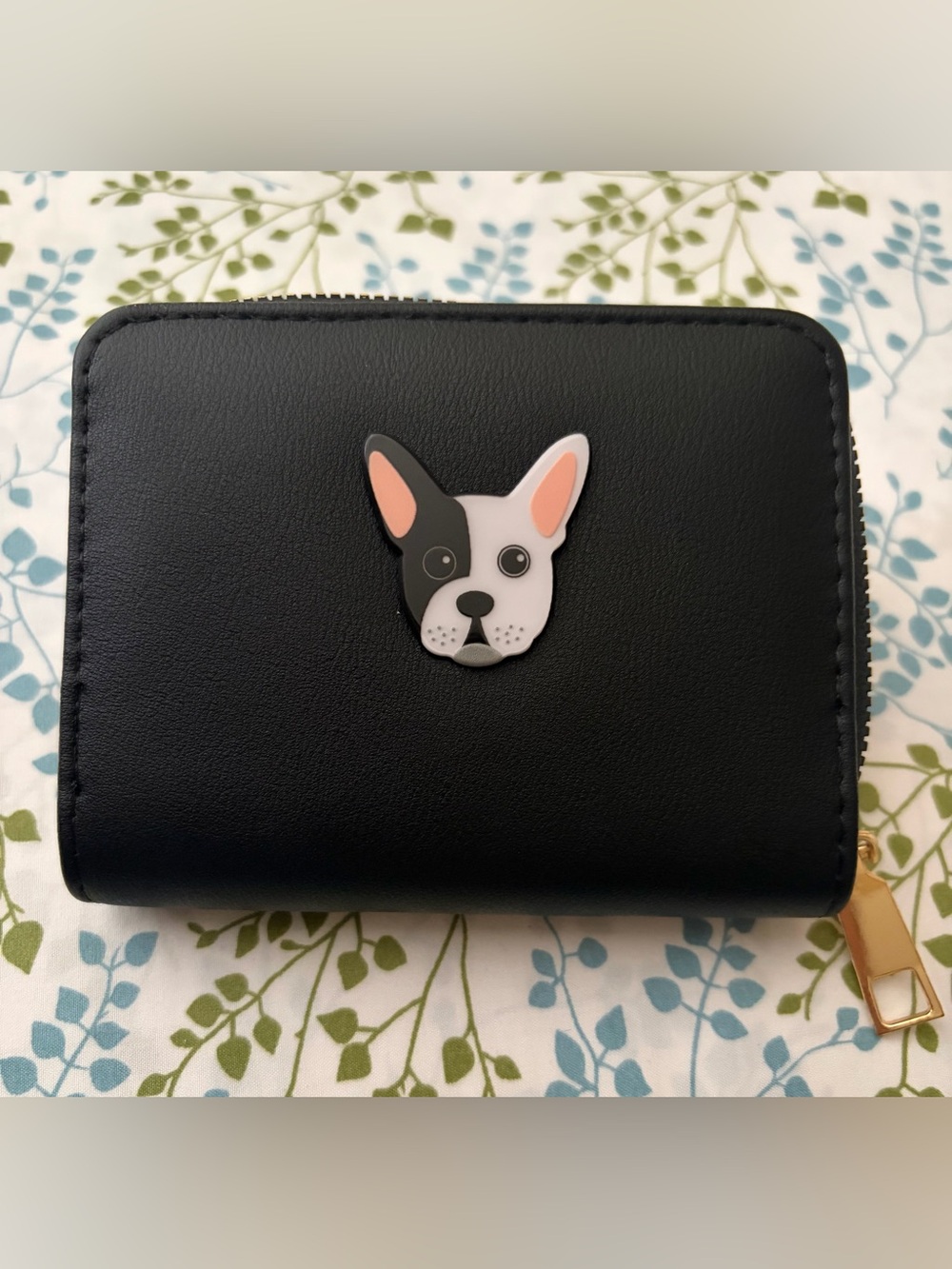 Dog Lover Zip Around Wallet Black Faux Leather French Bulldog Wallet NWOT